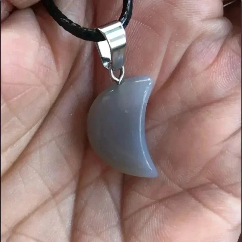 Gray Quartz Moon Pendant Leather Necklace NWT